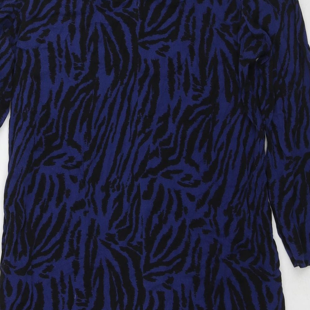 Marks & Spencer Womens Blue Animal Print Viscose A-Line Size 10 Boat Neck Pullover - Tiger pattern