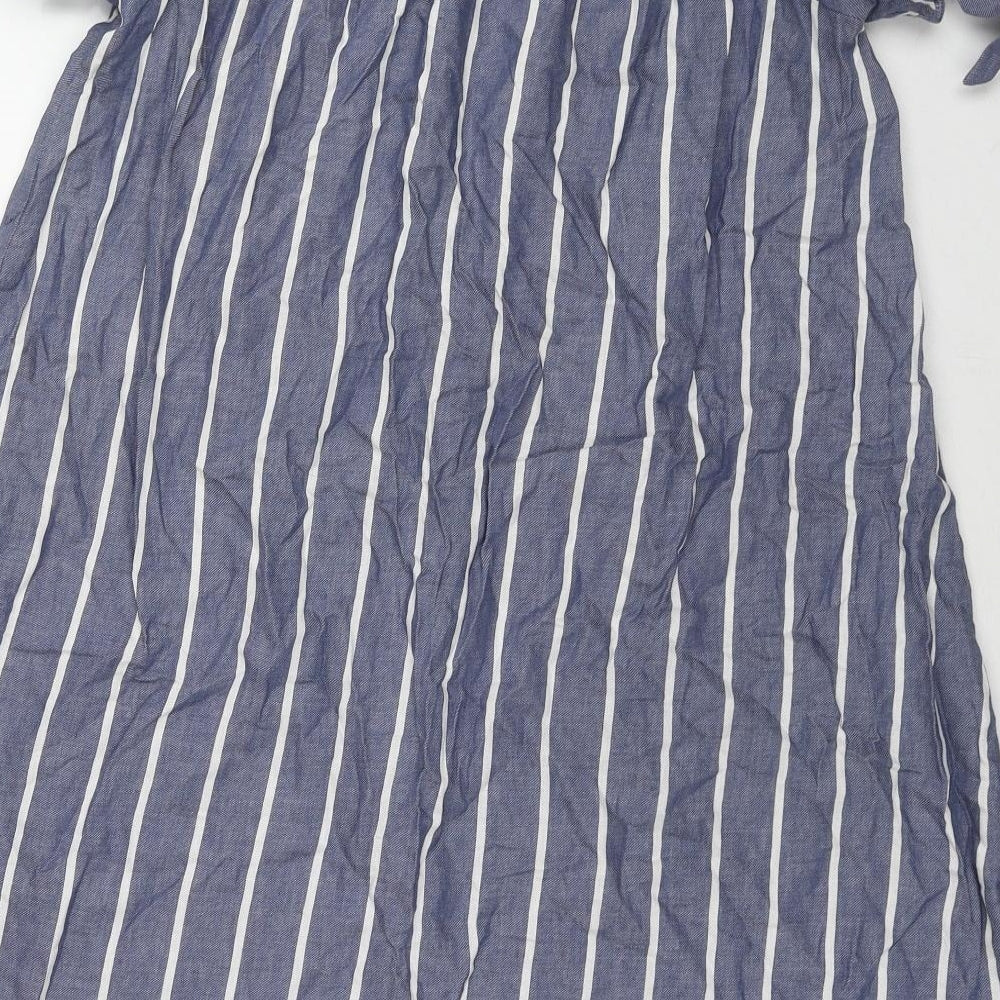 ASOS Womens Blue Striped Cotton A-Line Size 10 Off the Shoulder Pullover