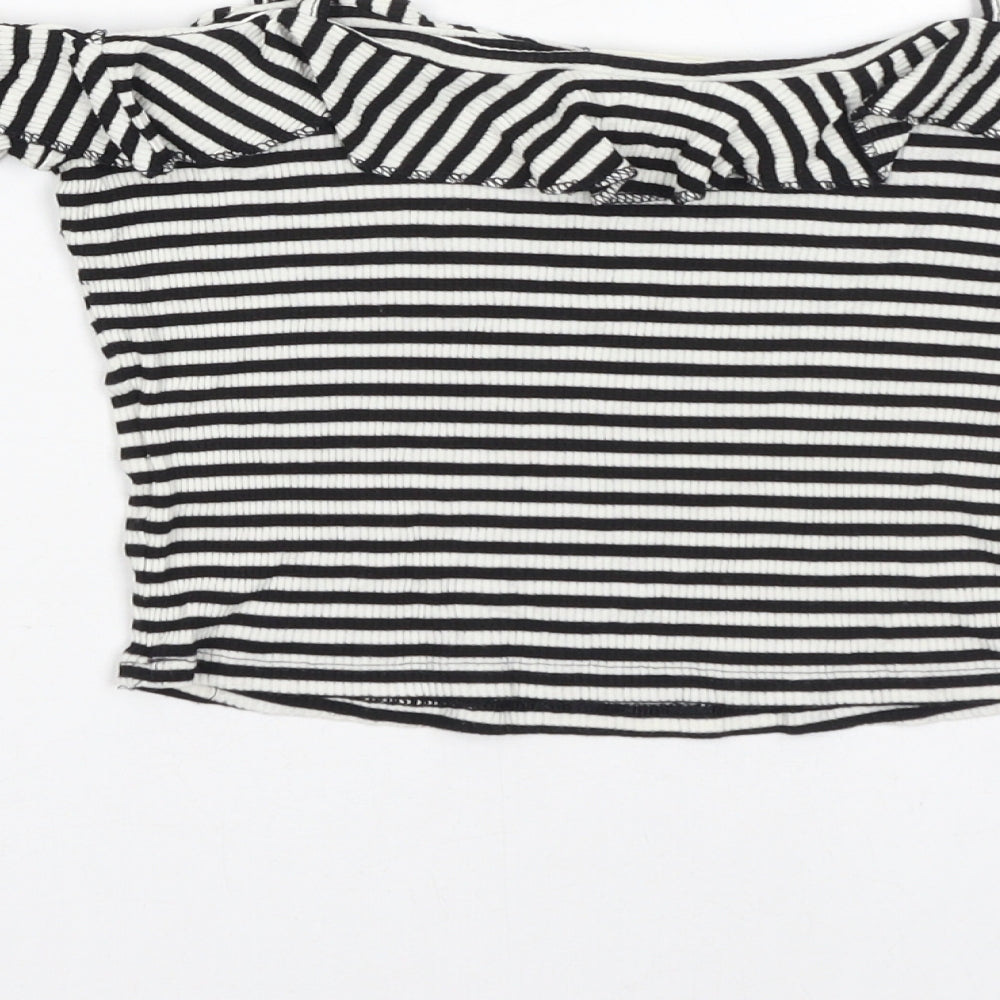 Pins & Needles Womens White Striped Viscose Cropped Blouse Size S Off the Shoulder