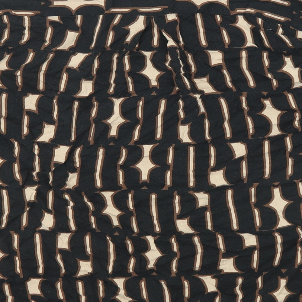 Milano Womens Black Geometric Viscose Basic Button-Up Size 12 Collared