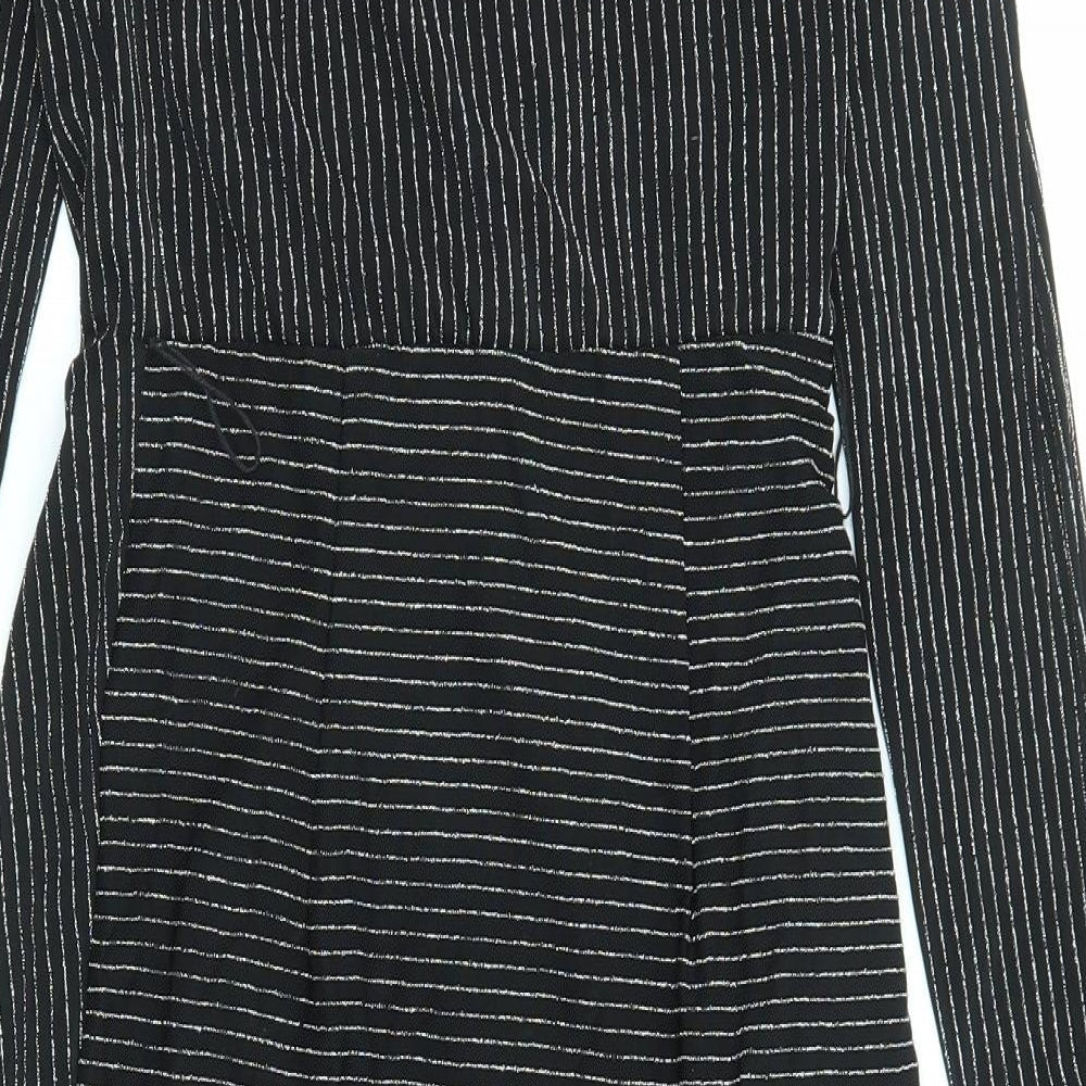 Lipsy Womens Black Striped Polyester A-Line Size 8 V-Neck Pullover