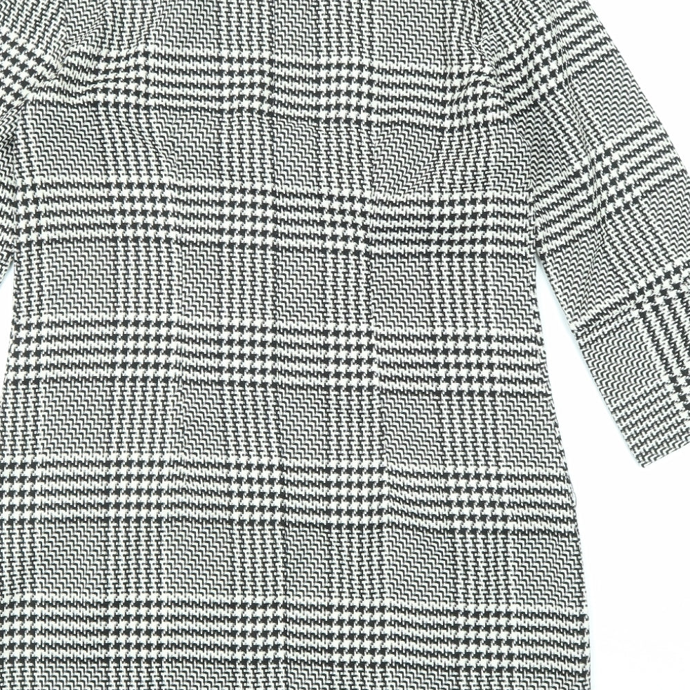 H&M Womens Black Plaid Polyester A-Line Size 8 Round Neck Zip