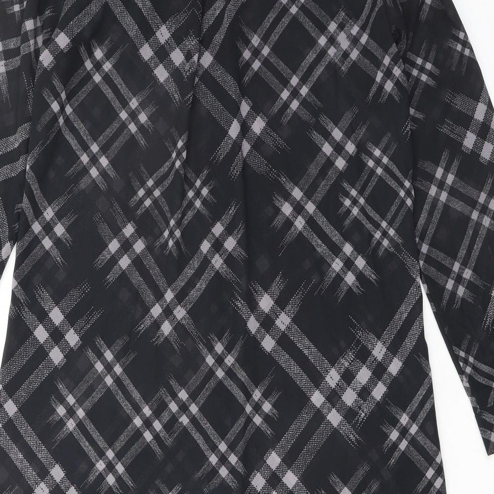 Apricot Womens Black Plaid Polyester Tunic Button-Up Size 8 Collared