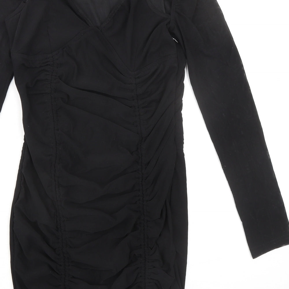 Naanaa Womens Black Polyester Bodycon Size 10 V-Neck Zip
