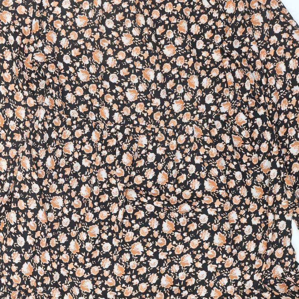 Zara Womens Black Floral Polyester Skater Dress Size S Round Neck Button