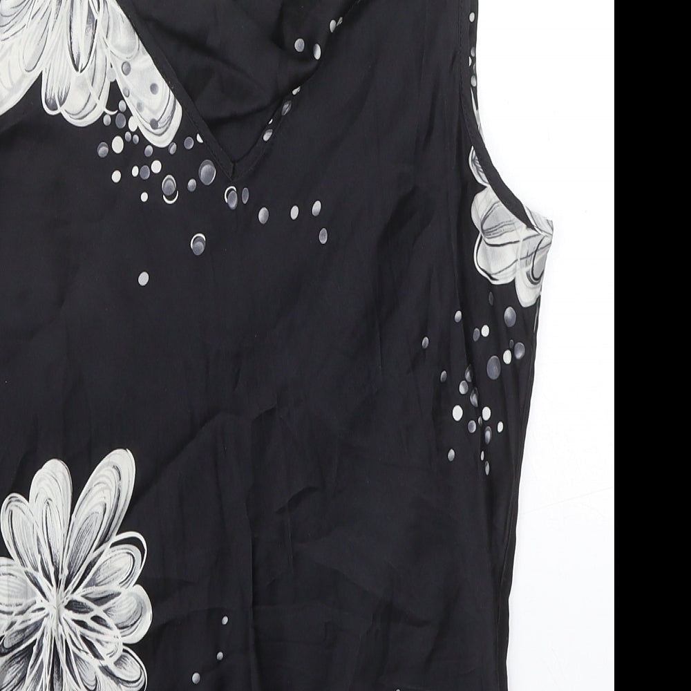 Michel Ambers Womens Black Floral Polyester Basic Tank Size 14 Cowl Neck