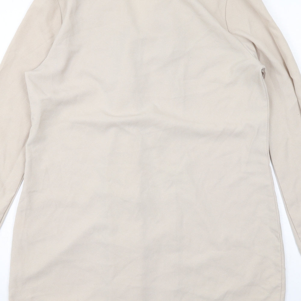 Brand and care label for Missguided women’s beige polyester jacket dress, size UK 6, collared button