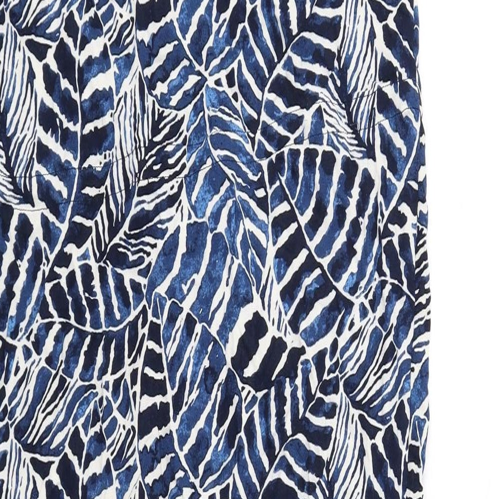 H&M Womens Blue Geometric Viscose A-Line Size 10 V-Neck Pullover