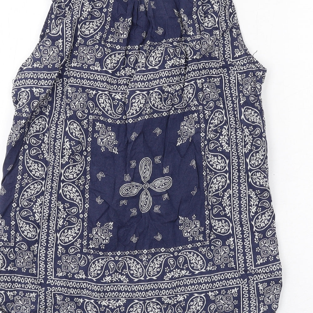 H&M Womens Blue Geometric Cotton Basic Button-Up Size 8 Collared