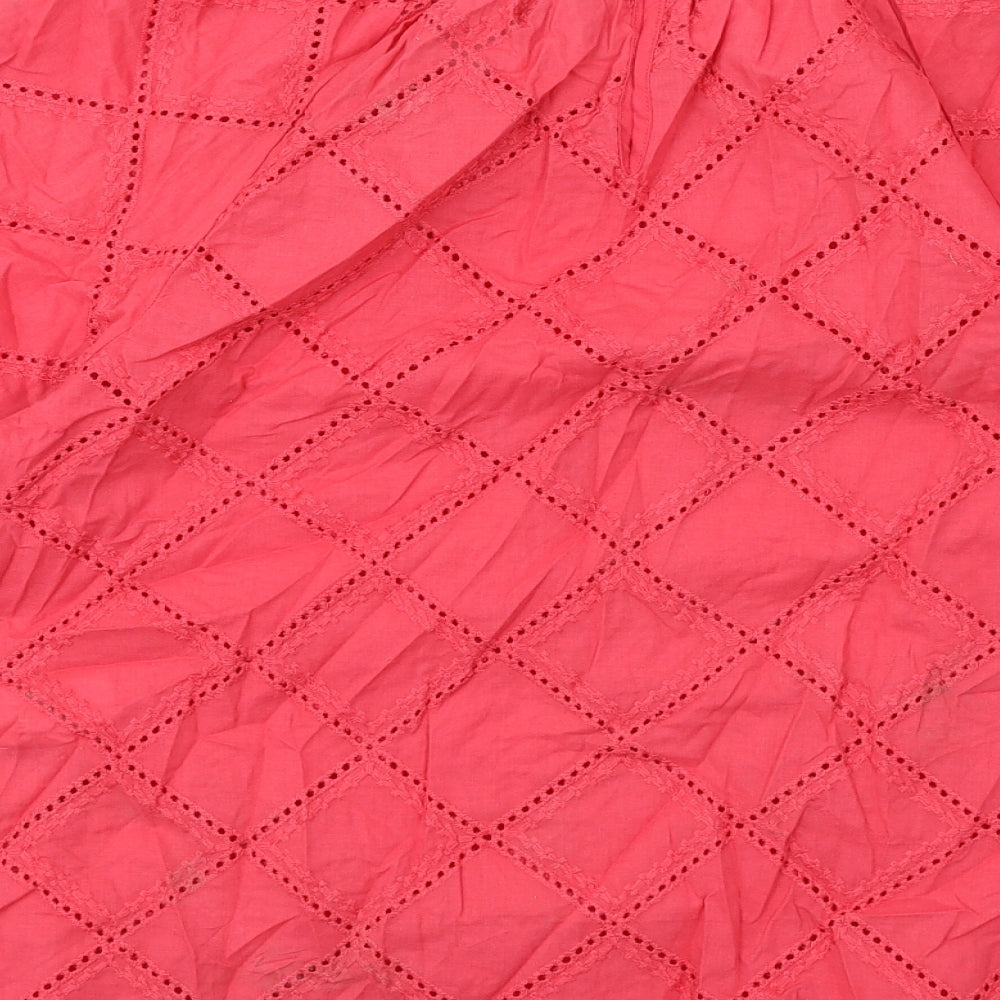 Marks & Spencer Womens Red Argyle/Diamond Cotton Basic Blouse Size 8 Round Neck