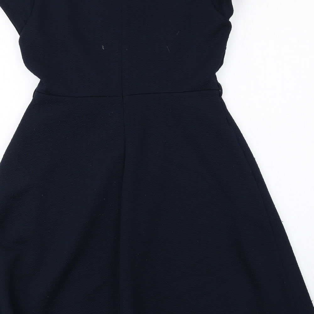 Yumi Womens Blue Polyester A-Line Size 10 Round Neck Zip