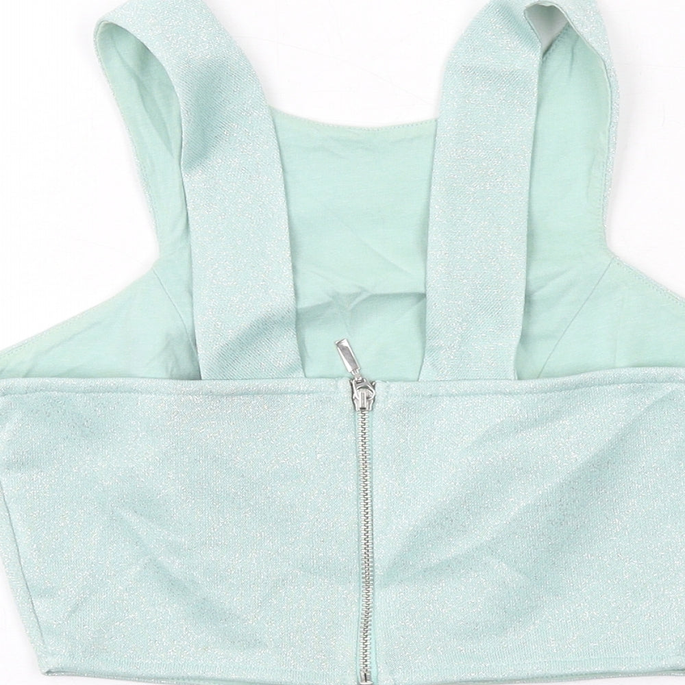 Topshop Womens Green Polyester Cropped Tank Size 6 Round Neck