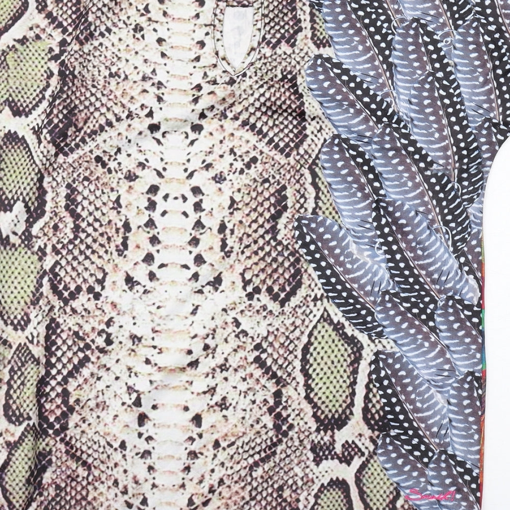 Smash Womens Multicoloured Animal Print Polyester Basic Blouse Size S Boat Neck