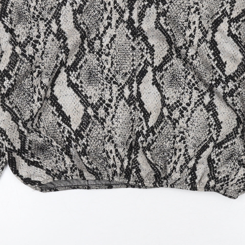 Zara Womens Grey Animal Print Polyester Basic Blouse Size M Round Neck - Snake Print