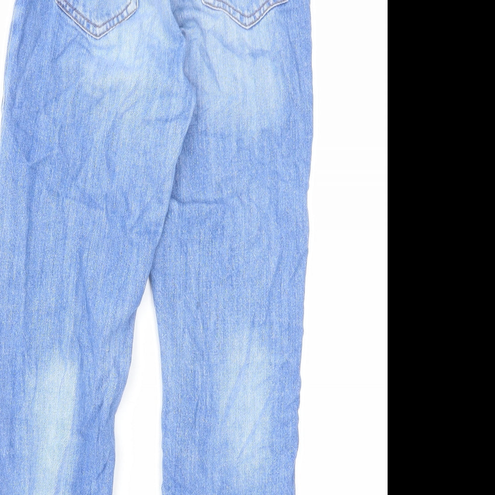 Next Girls Blue Cotton Skinny Jeans Size 10 Years Regular Zip - Distressed