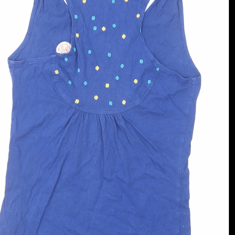 Brand and care label for Ellesse women’s blue cotton basic tank, size UK 10, boat neck