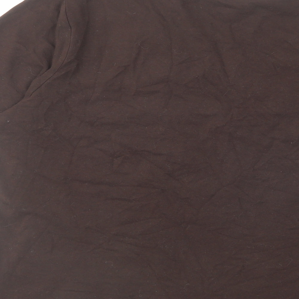 Country Casuals Womens Brown Cotton Basic T-Shirt Size L V-Neck - Floral Detail