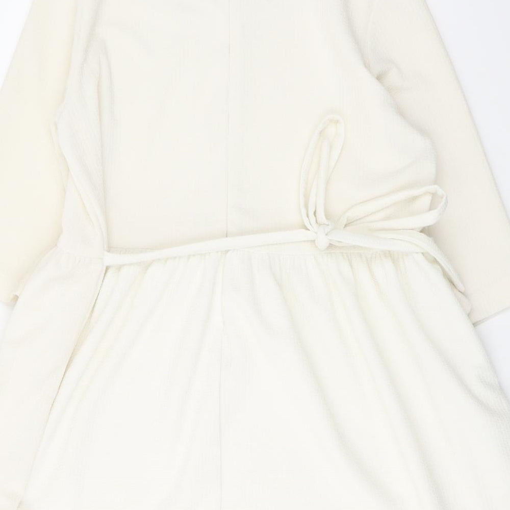 The White Pepper Womens Ivory Polyester A-Line Size S Round Neck Zip