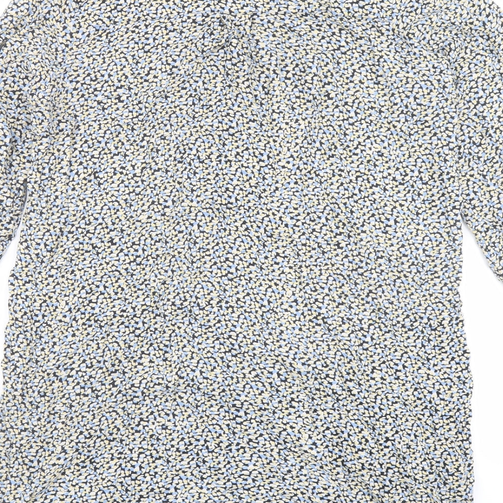 H&M Womens Multicoloured Geometric Viscose Trapeze & Swing Size S Mock Neck Button