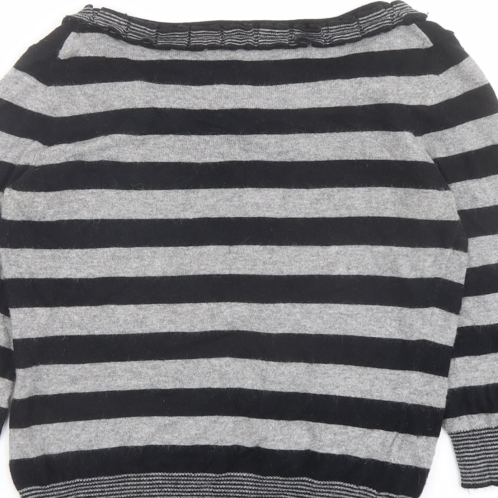 Country Casuals Womens Grey Round Neck Striped Cotton Pullover Jumper Size S