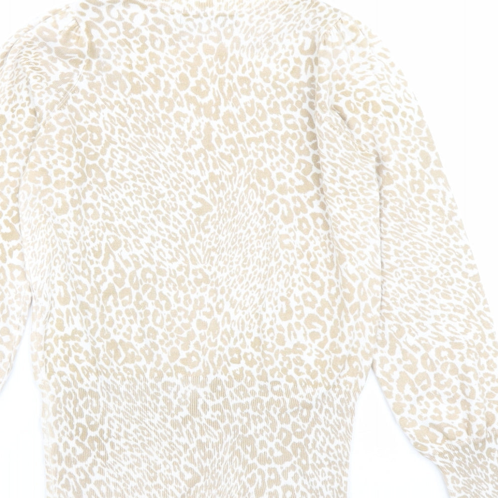 Marks & Spencer Womens Beige Boat Neck Animal Print Viscose Pullover Jumper Size XS - Leopard pattern