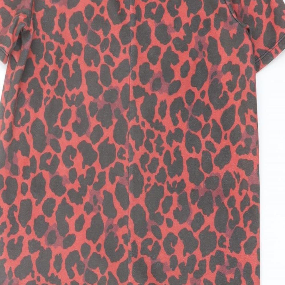 Zara Womens Red Animal Print Polyester Basic T-Shirt Size S Round Neck - Leopard Print