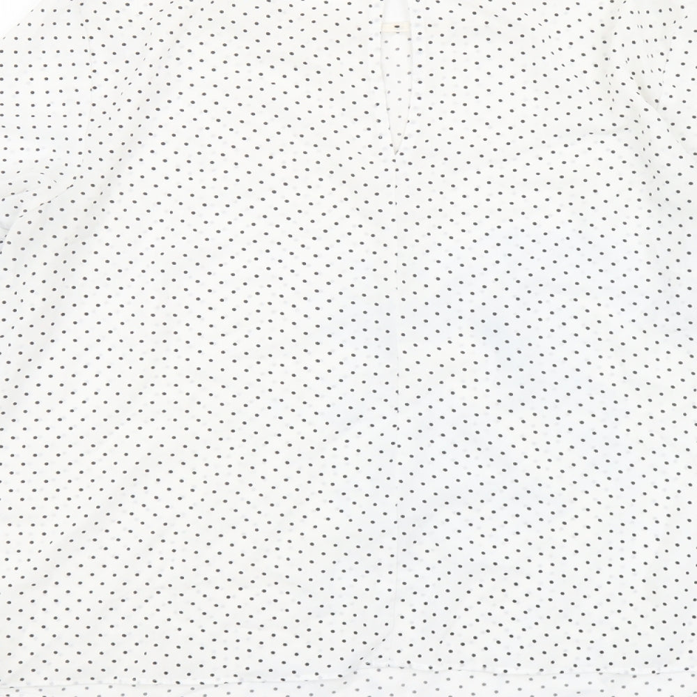 Warehouse Womens White Polka Dot Polyester Basic Blouse Size 12 Round Neck