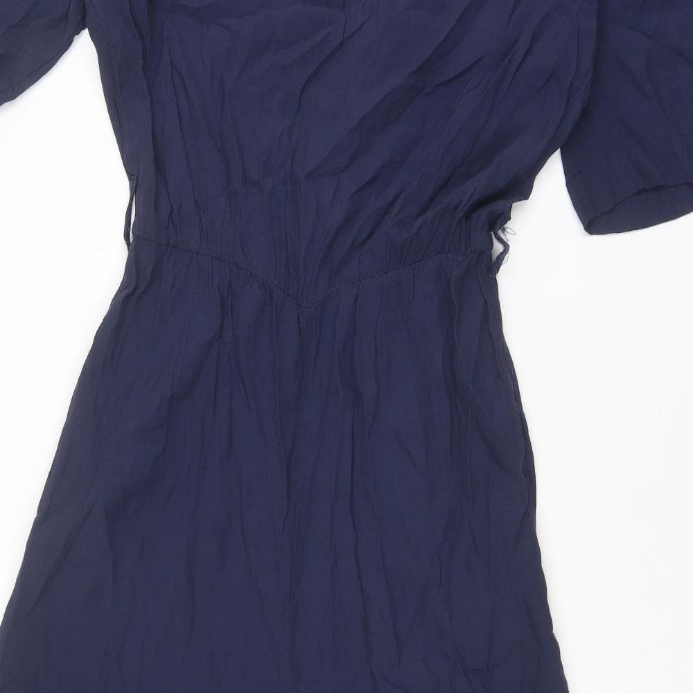 Marks & Spencer Womens Blue Viscose Jumpsuit One-Piece Size 8 L17 in Button