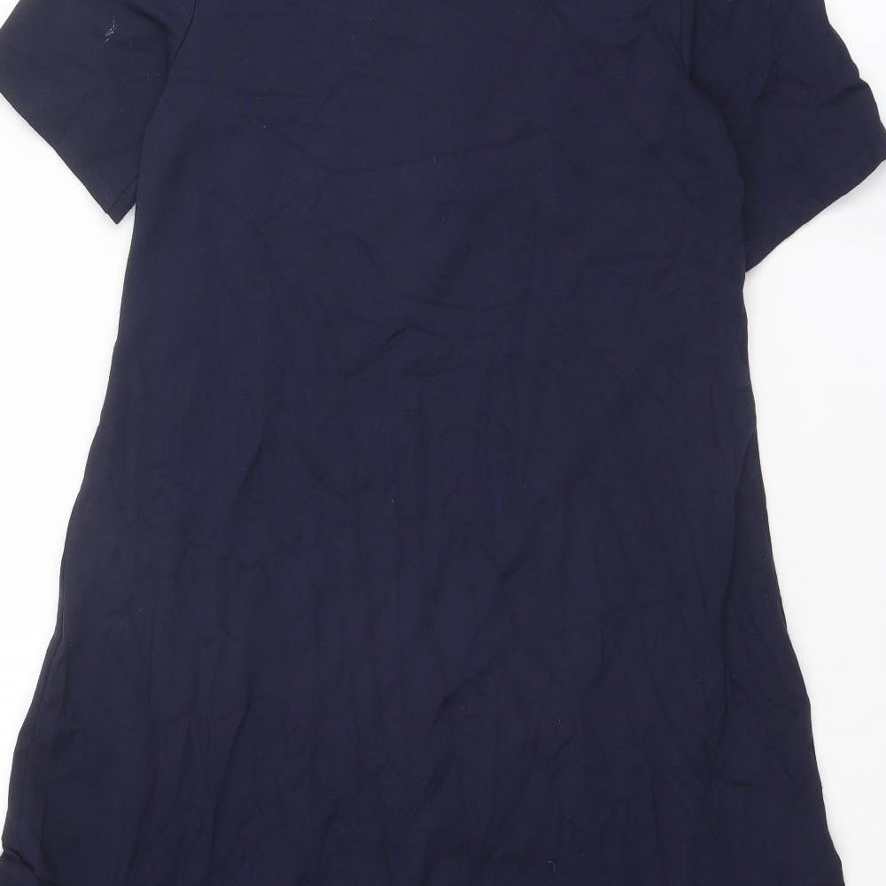 Warehouse Womens Blue Viscose Trapeze & Swing Size 10 Crew Neck Zip