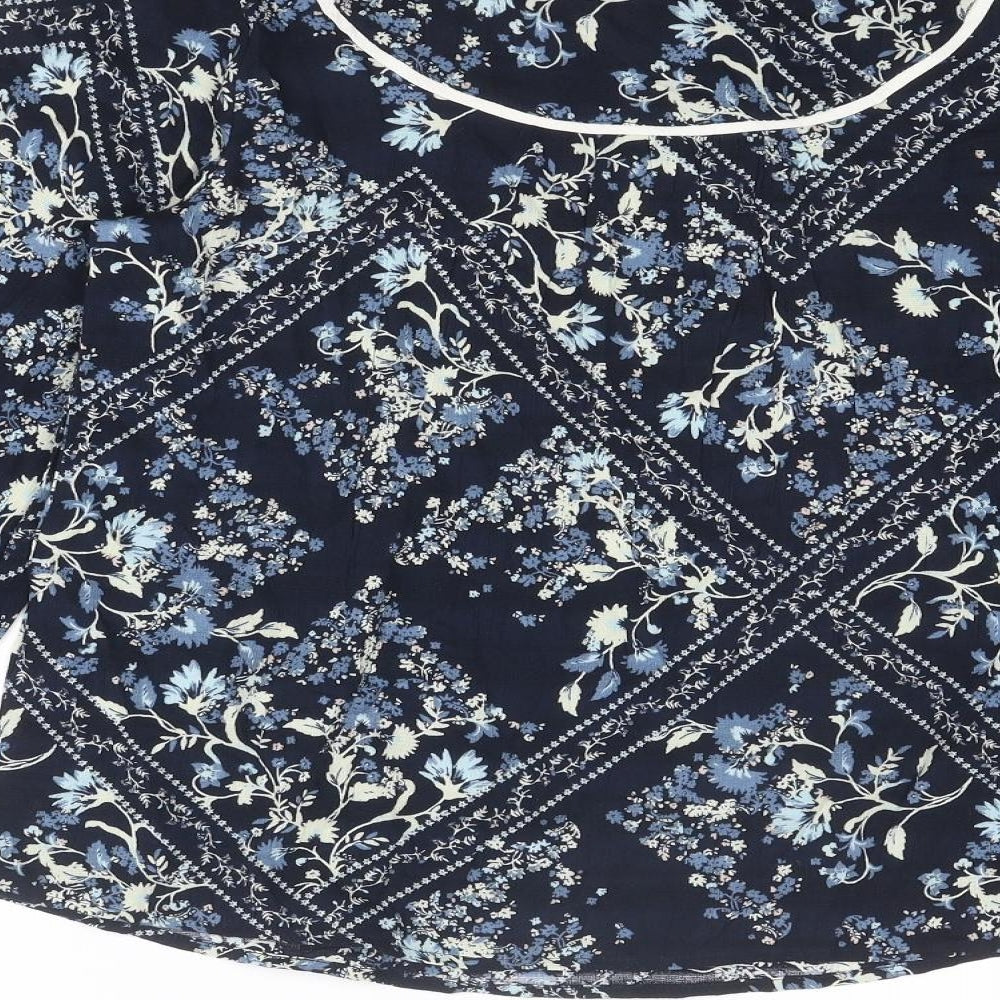 Marks & Spencer Womens Blue Floral Viscose Basic Blouse Size 10 Round Neck