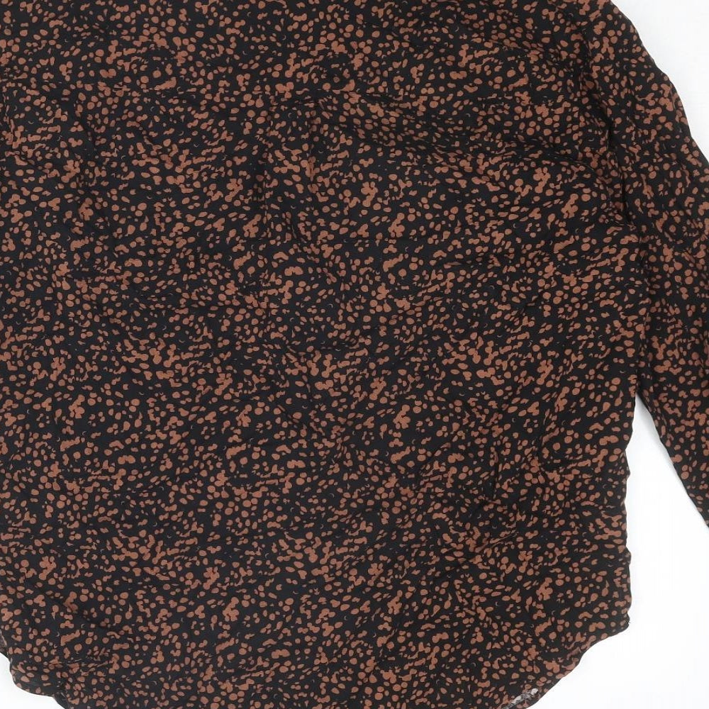 Marks & Spencer Womens Brown Geometric Viscose Basic Button-Up Size 6 Collared