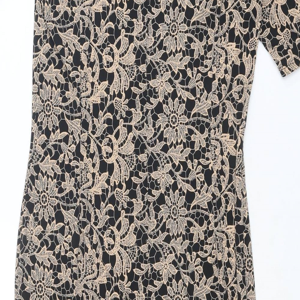 Marks & Spencer Womens Beige Polyester Sheath Size 8 Boat Neck Pullover - Crocheted Lace Overlay