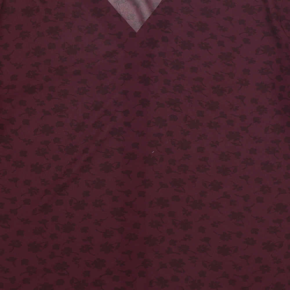 NEXT Womens Purple Floral Polyester Basic Button-Up Size M V-Neck