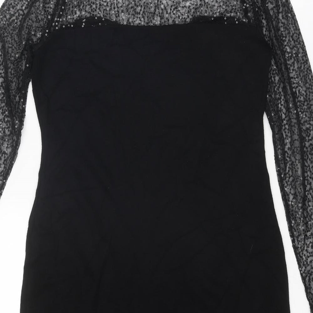 Wallis Womens Black Viscose Shift Size 14 Round Neck Pullover