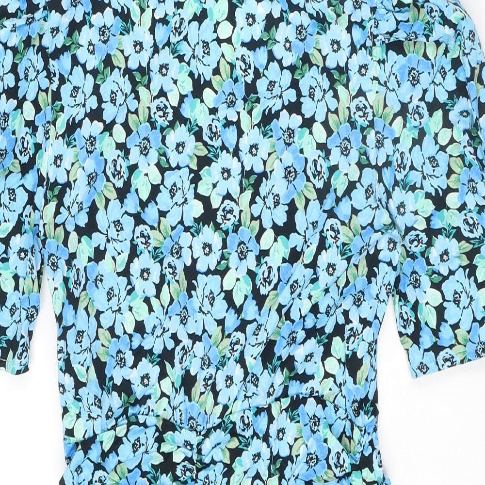Stradivarius Womens Blue Floral Cotton Mini Size M V-Neck Zip - Size S-M