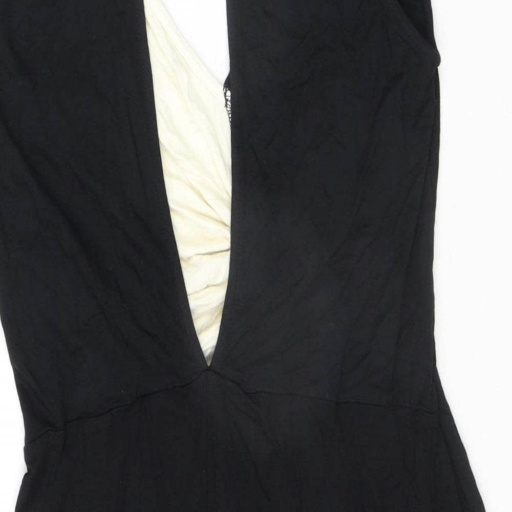 ASOS Womens Black Colourblock Viscose Bodycon Size 10 V-Neck Button