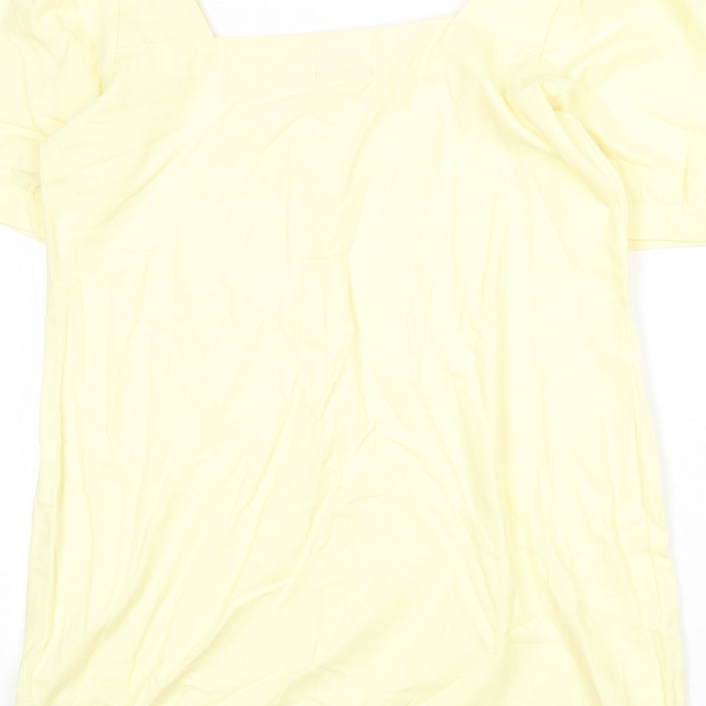 Boohoo Womens Yellow 100% Cotton Mini Size 12 Square Neck Button