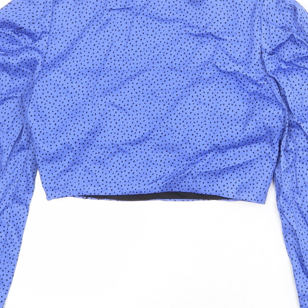 Zara Womens Blue Geometric Polyester Cropped Blouse Size M Sweetheart