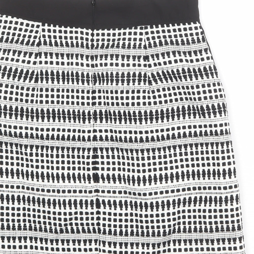 Warehouse Womens White Geometric Cotton A-Line Skirt Size 10 Zip