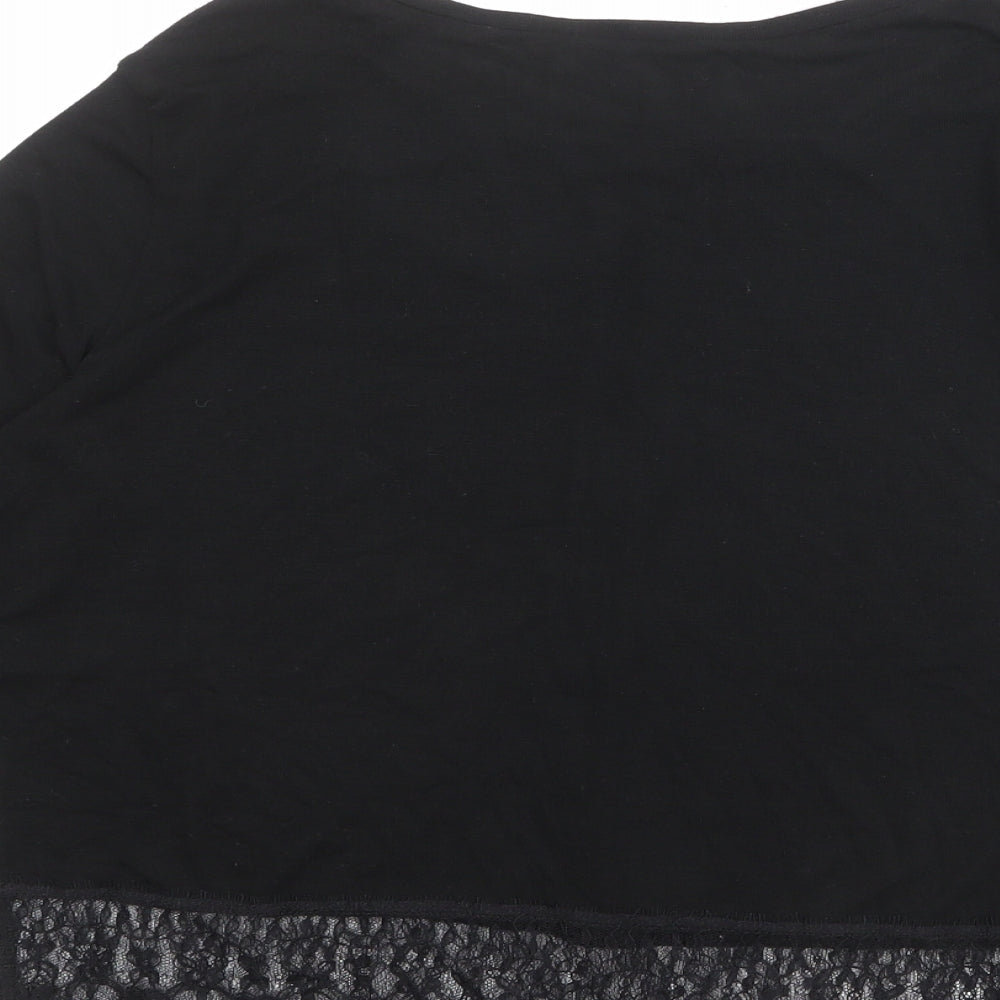 New Look Womens Black Polyester Basic T-Shirt Size 10 Boat Neck