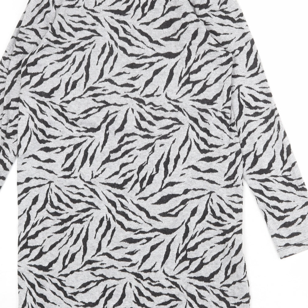 Marks & Spencer Womens Grey Animal Print Polyester Jumper Dress Size 10 Mock Neck Pullover