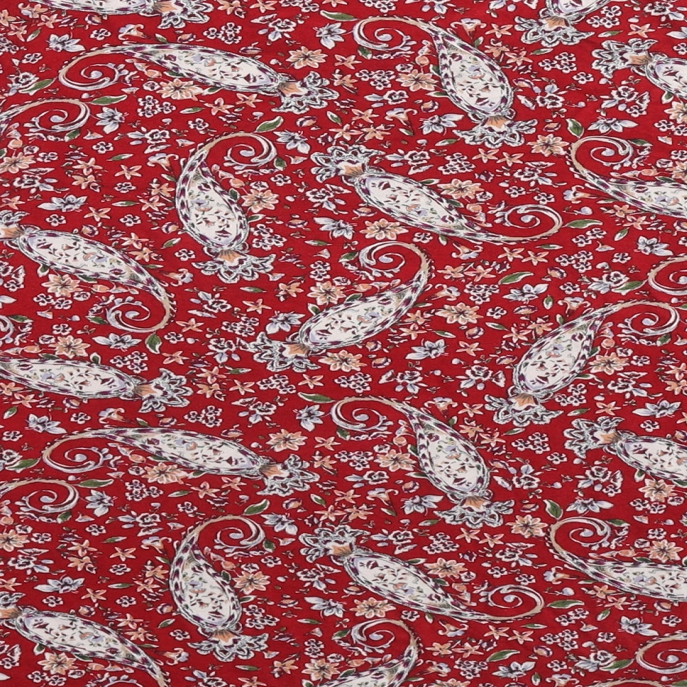 ORSAY Womens Red Paisley Viscose Basic Blouse Size L Boat Neck - Tie Sleeve Detail