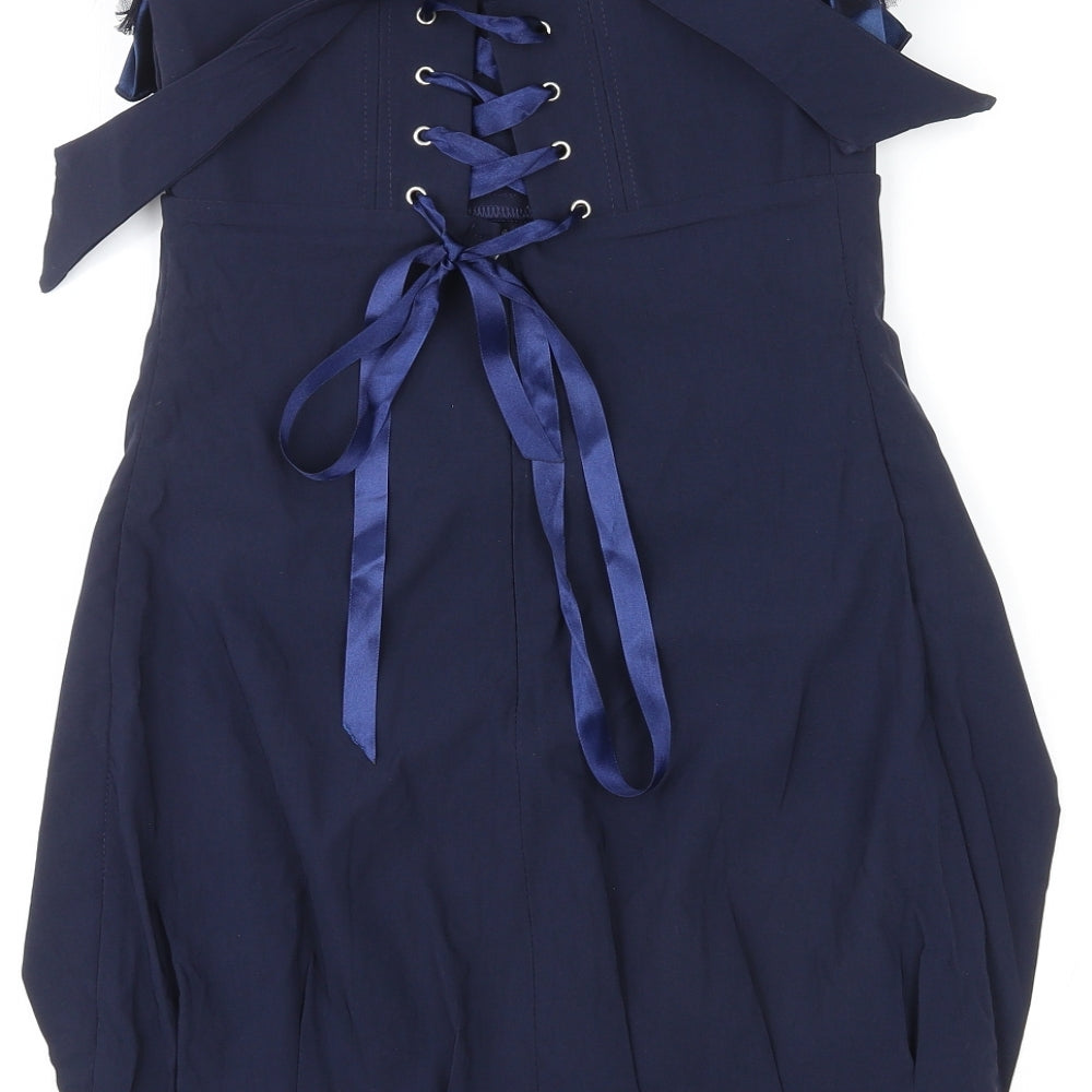 By Obi Womens Blue Polyester Mini Size 10 Square Neck Zip - Lace Up Back