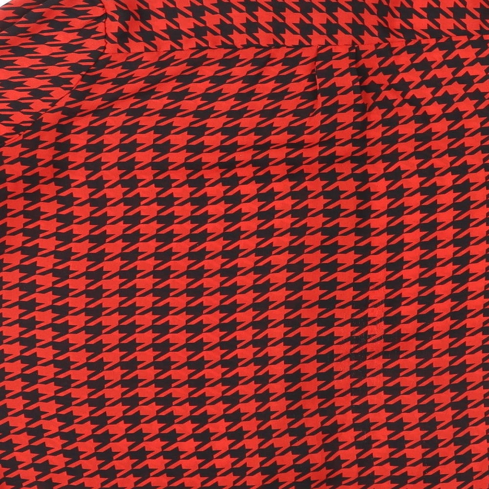 Le Ciel Womens Red Geometric Polyester Basic Button-Up Size L Round Neck