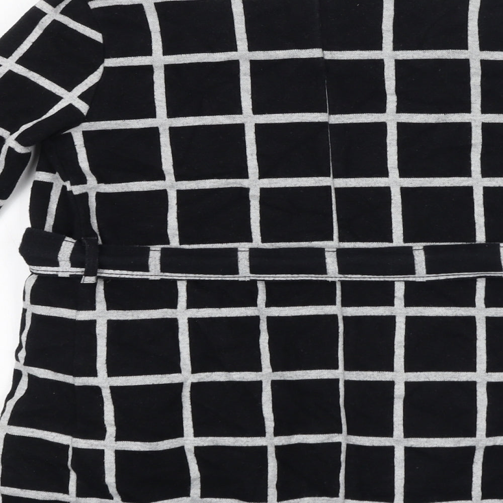 River Island Womens Black Check Cotton Jacket Coatigan Size 6 Tie
