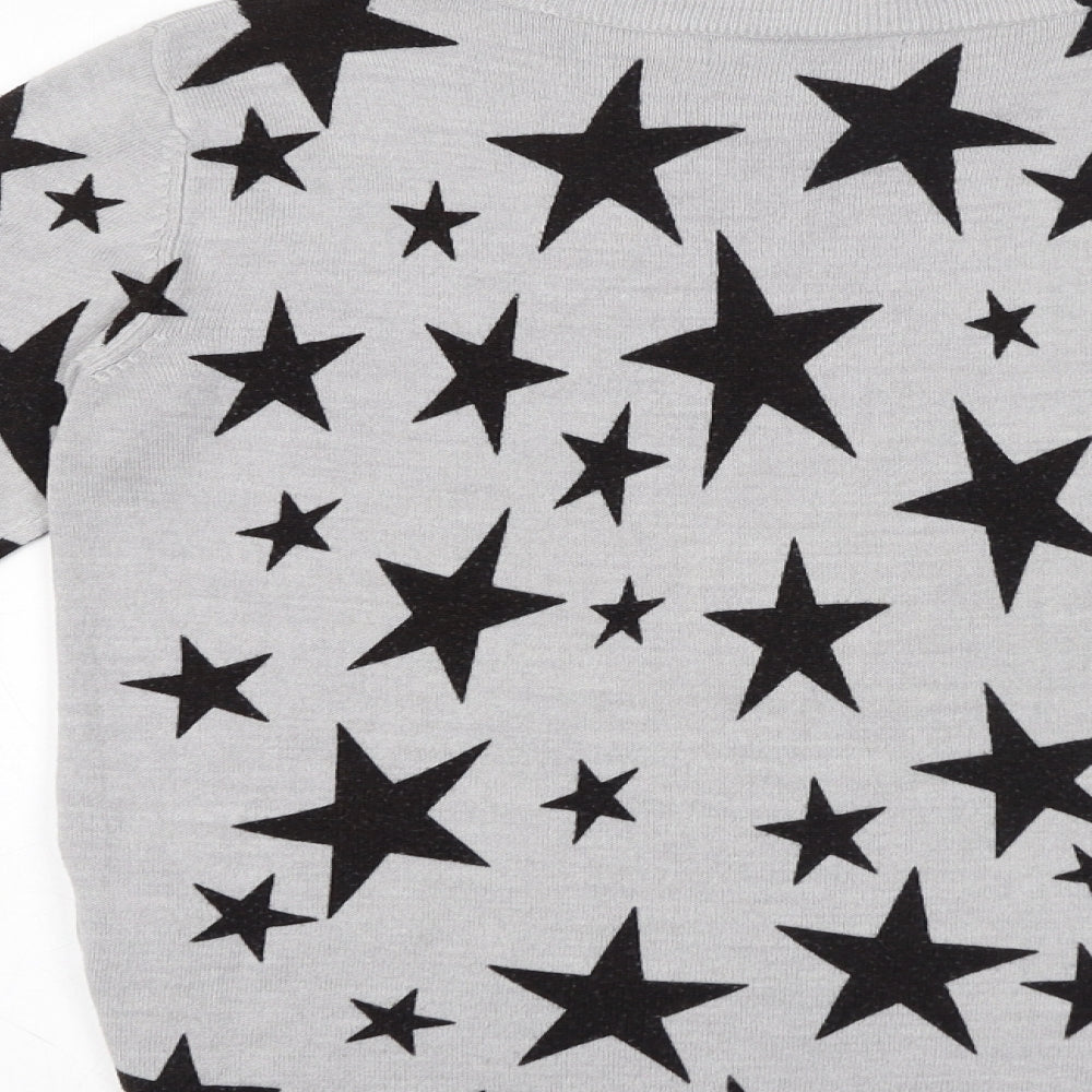 Marks & Spencer Womens Grey Crew Neck Geometric Acrylic Pullover Jumper Size 12 - Star pattern