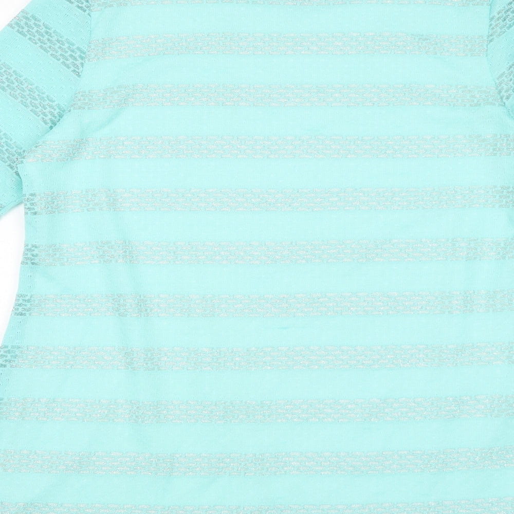 Saloos Womens Blue Striped Viscose Basic T-Shirt Size 12 Round Neck
