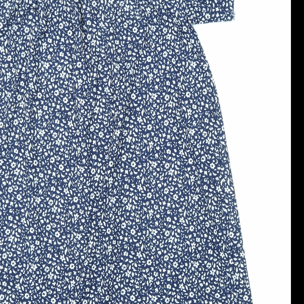 Mango Womens Blue Floral Polyester Trapeze & Swing Size M Boat Neck Pullover