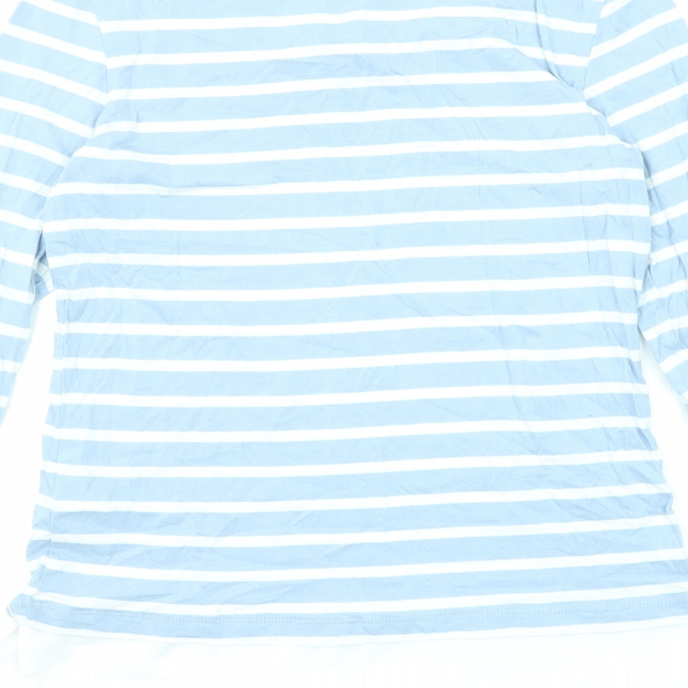 TOM TAILOR Womens Blue Striped Cotton Basic T-Shirt Size XS Round Neck