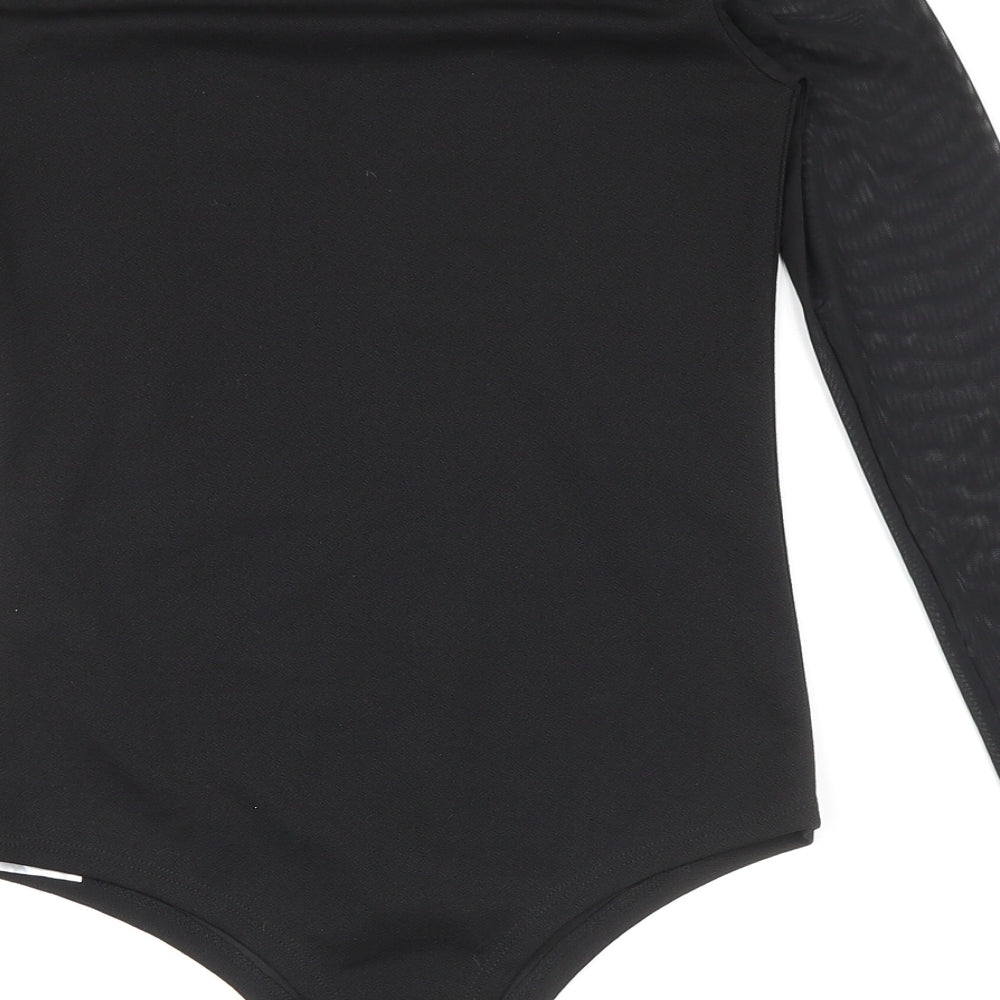 Amisu Womens Black Polyester Bodysuit One-Piece Size XS Snap